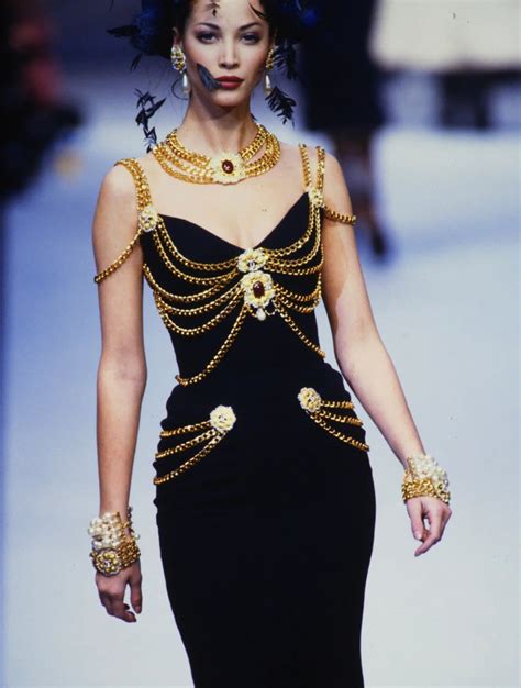 chanel gold chain dress|chanel knee length dress.